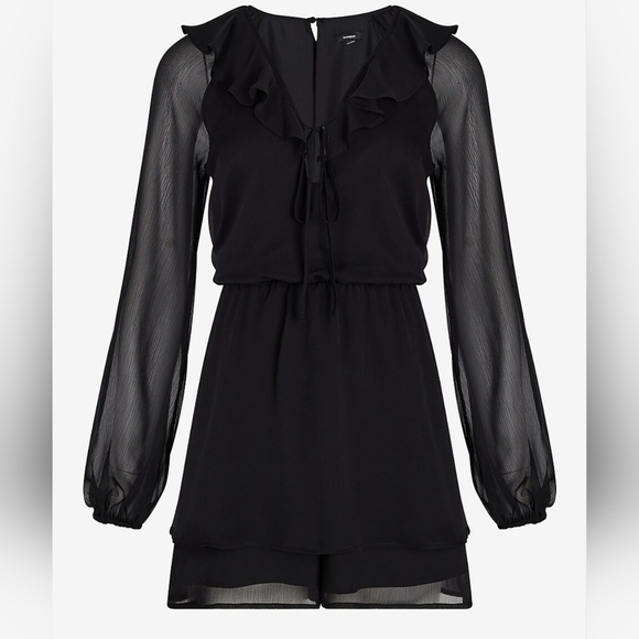 Express Ruffle Tie V-Neck Long Sleeve Romper Size Large - Picture 5 of 14